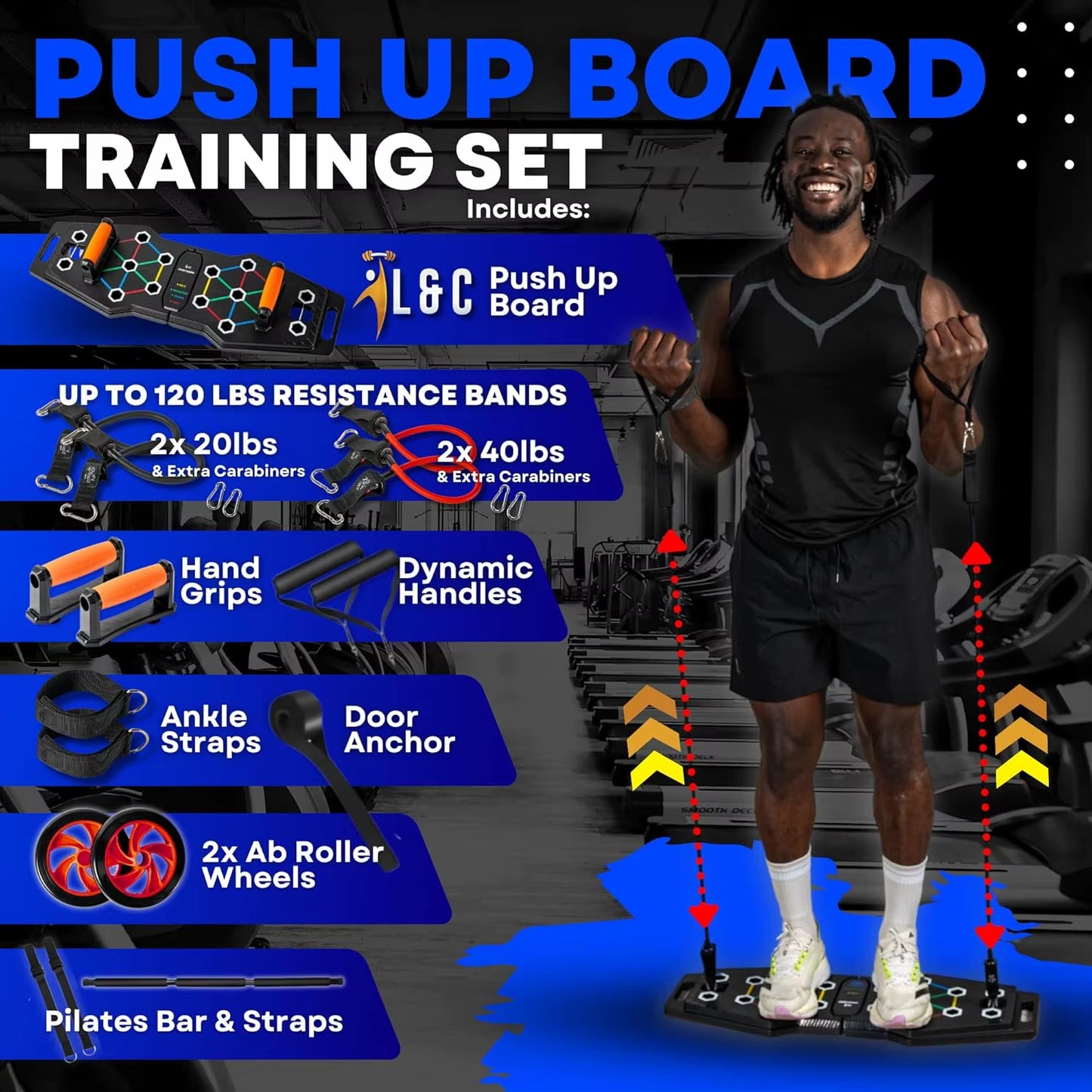Essentials Push up Board Home Workout Fitness Equipment - Color Coded Foldable Pushup Board - Non-Slip Pushup Handles with Resis