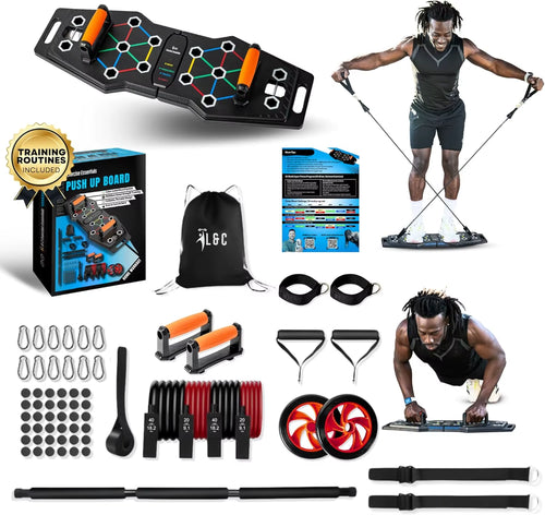 Essentials Push up Board Home Workout Fitness Equipment - Color Coded Foldable Pushup Board - Non-Slip Pushup Handles with Resis