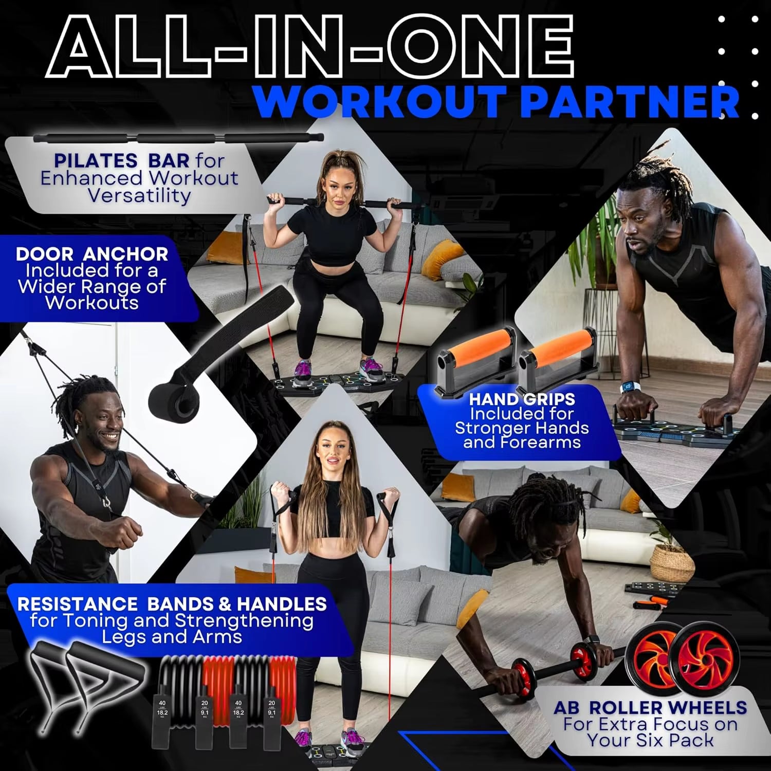 Essentials Push up Board Home Workout Fitness Equipment - Color Coded Foldable Pushup Board - Non-Slip Pushup Handles with Resis