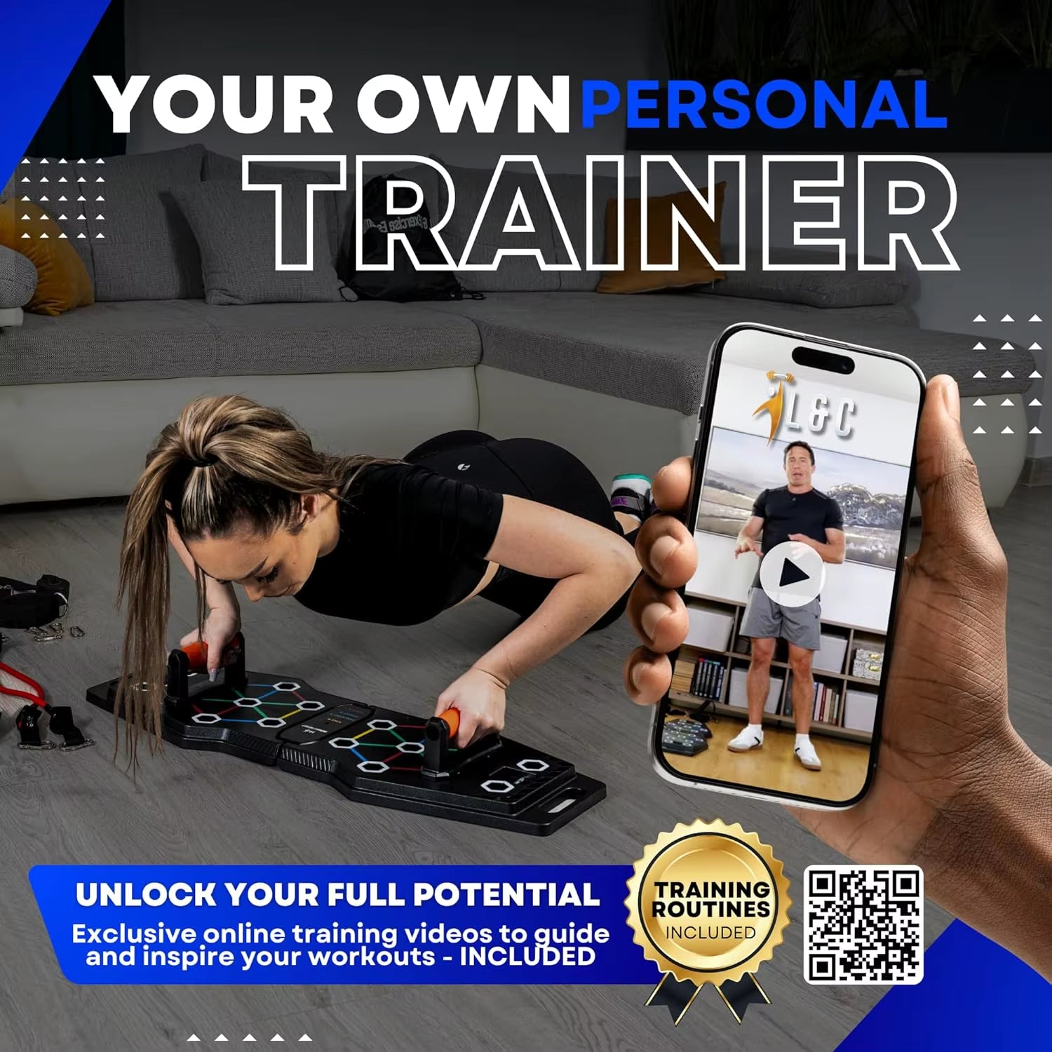 Essentials Push up Board Home Workout Fitness Equipment - Color Coded Foldable Pushup Board - Non-Slip Pushup Handles with Resis